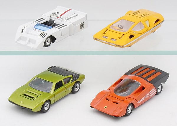 4 POLITOY M SERIES VEHICLES: 18 Chaparral 2J, 17 Ferrari 512 Modulo, 22 Lamborghini Urraco, 13 Ferrari 512S, C8-9.