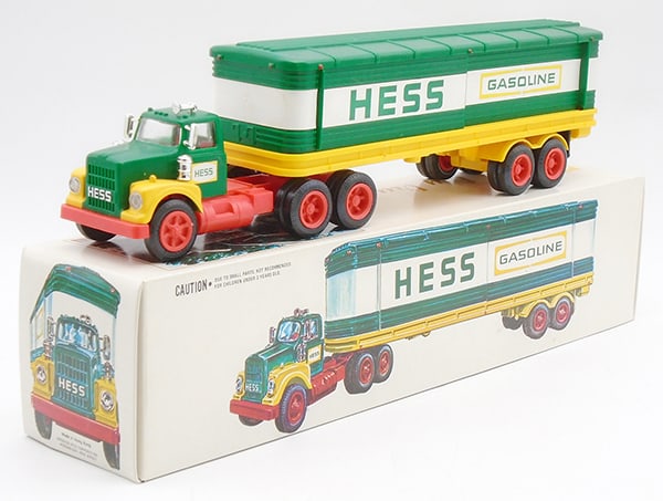 1975 HESS BOX TRUCK: plastic, 14", w/3 barrels & istructions, orig box & insert, C9.