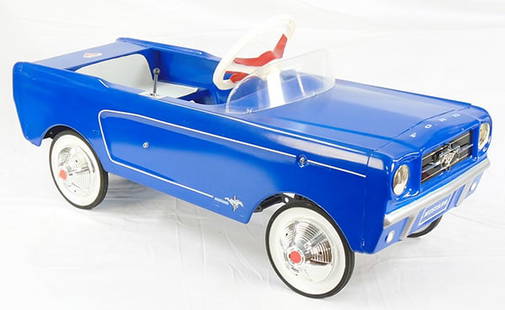 AMF JUNIOR FORD MUSTANG PEDAL CAR: painted pressed steel, 39" x 14" x 18", this is a repro, made in China, working, C9.