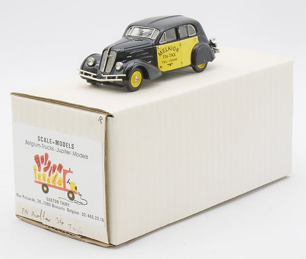 BELGIUM TRUCKS JM 6 1935 FN AIRFLOW TAXI: white metal, 1/43 scale, orig box & insert, C9. Box 8" x 4" x 4"