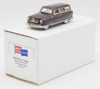 MOTOR CITY GOLD #1 1950 NASH WAGON,: white metal, 1/43 scale, maroon, orig box & insert, C9. Box 7" x 4" x 4"