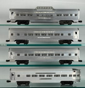 4 Lionel Postwar O-Gauge Silver Series Illuminated Aluminum Passenger Cars