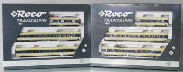 ROCO TRANSALPIN TRAIN SET: HO ga, 2-rail, 43053 & 43054, orig boxes & inserts, C9.