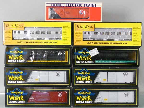 WEAVER, MTH & LIONEL FREIGHT CARS: O ga, Lionel 19303, MTH 6113C, 6119, Weaver 715972, 494273, 498021, 498040, 498034, 499704, orig boxes minor wear, C9.