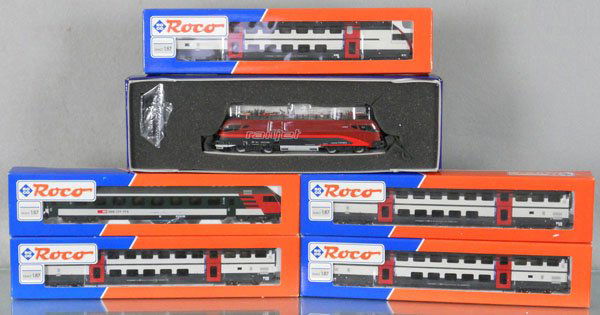ROCO TRAIN SET: HO ga, 2-rail, 62361 loco w/cars 44892, 45464, 3 #45462, orig boxes, C9.