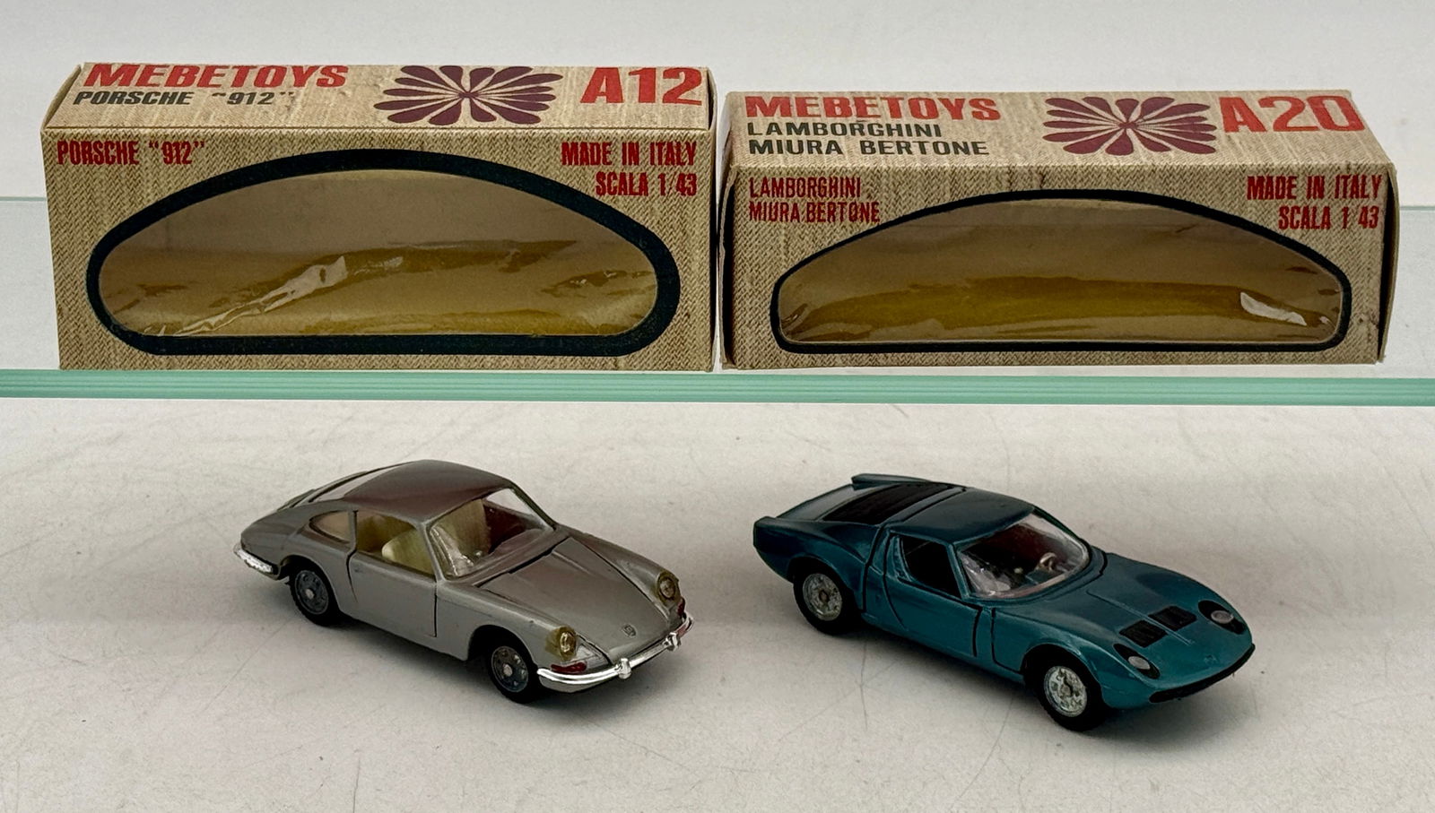 Two Mebetoys 1/43 Diecast Model Cars: Porsche 912, Lamborghini Miura (1 of 3)