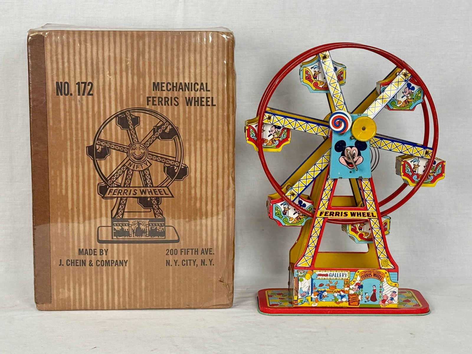 J. Chein Mickey Mouse Tin Litho Mechanical Ferris Wheel with Box (1 of 2)