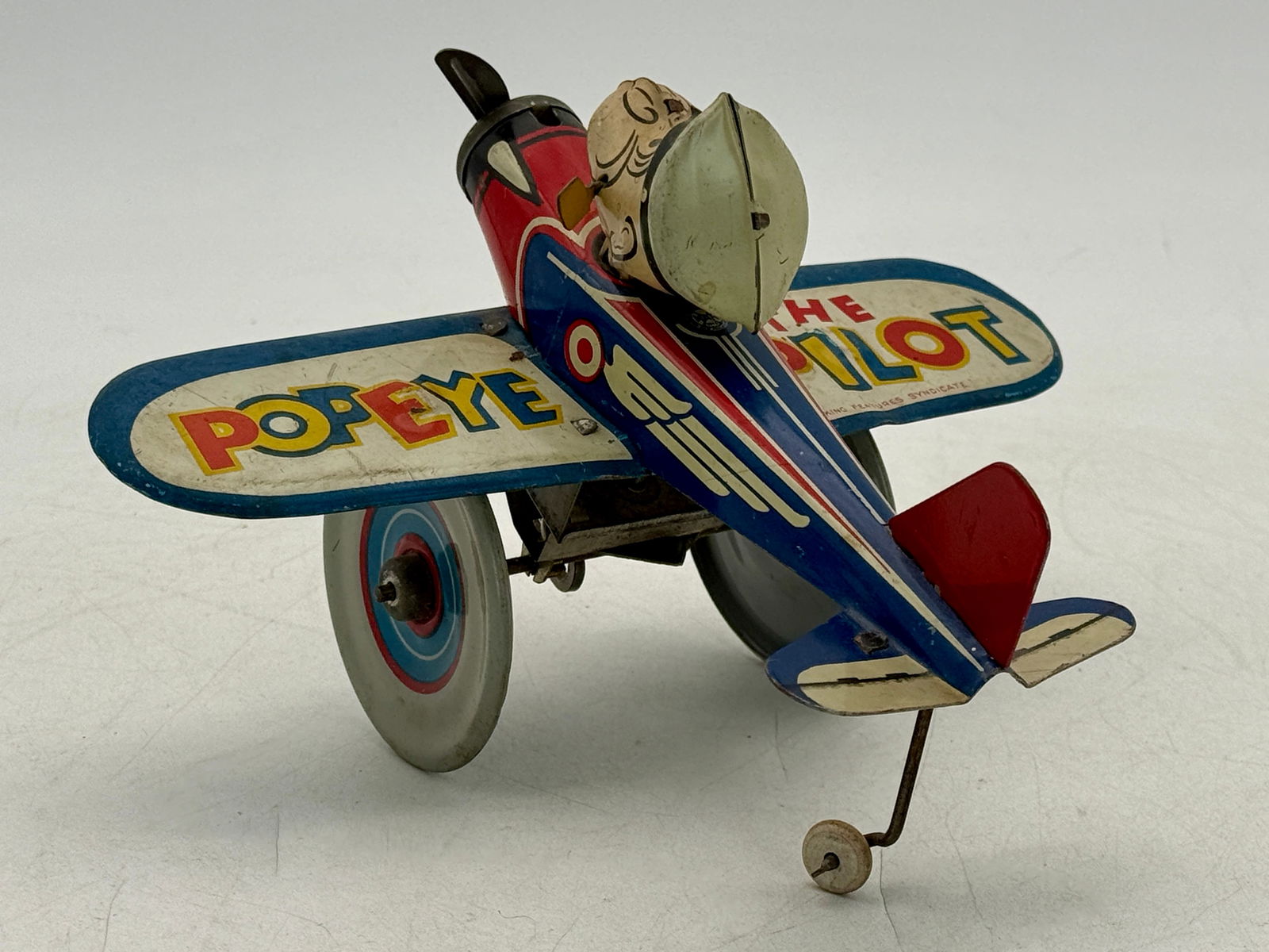 Marx Popeye The Pilot Tin Litho Wind-Up Airplane Toy (1 of 3)