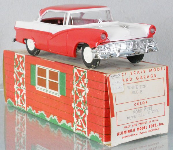 AMT 1956 FORD FAIRLANE VICTORIA PROMO: plastic, red & white, friction working, minor body & window warp, orig box, C9.