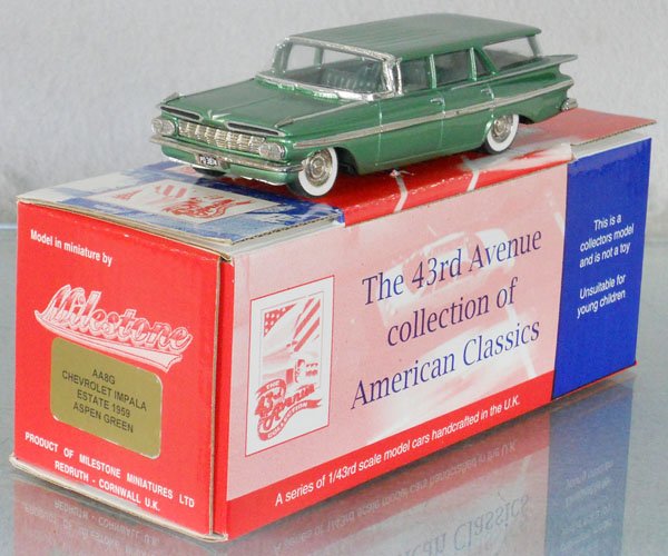 MILESTONE AA8G 1959 CHEVROLET IMPALA STATION WAGON: white metal, orig box & insert, C9.