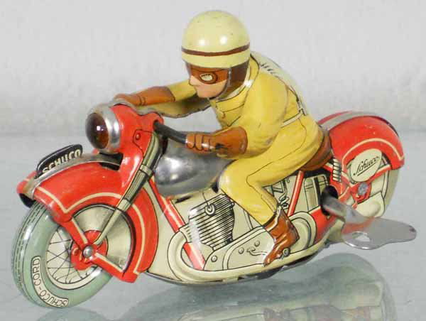 SCHUCO 1006 MOTO-DRILL MOTORCYCLE: lithographed tin, windup working, orig issue from US Zone, C7.