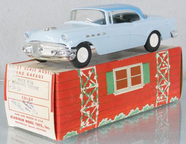 AMT 1956 BUICK ROADMASTER PROMO: plastic, blue, friction working, minor body warp, some minor stain spots, orig box minor wear, C8.