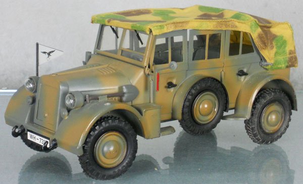 LINEOL STAFF CAR: lithographed tin, battery headlights, 8 1/2" long, C8.