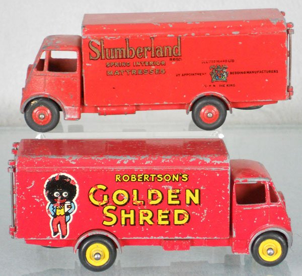 2 DINKY GUY VANS: 514 Slumberland, some corrosion & paint wear, 919 Golden Shred, paint worn, C2-4.