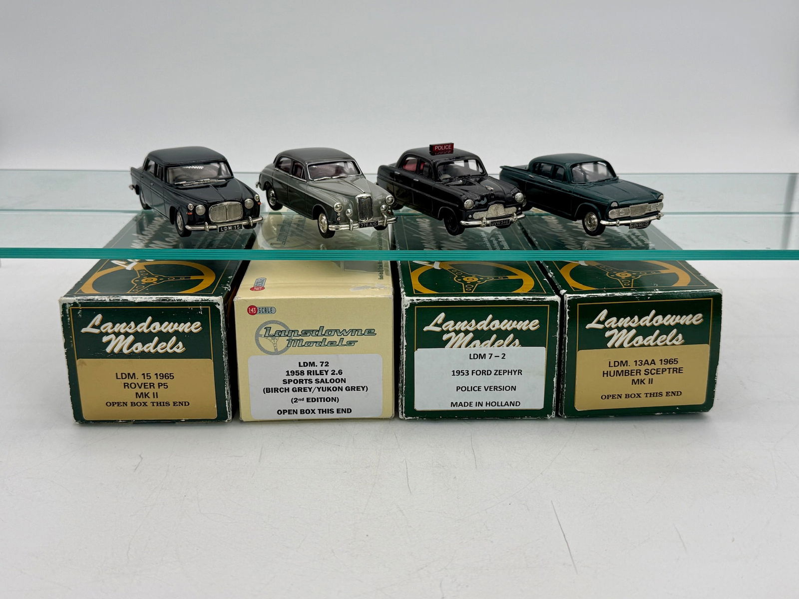 4 Lansdowne Models 1:43 Scale white metal Vehicles: 4 1:43 scale white metal vehicles including a 1965 Rover P5 MK II LDM 15, 1958 Riley 2.6 Sports Saloon LDM72, 1953 Ford Zephyr Police Version LDM 7â€“2, and 1965 Humber Sceptre MK II LDM 13 AA