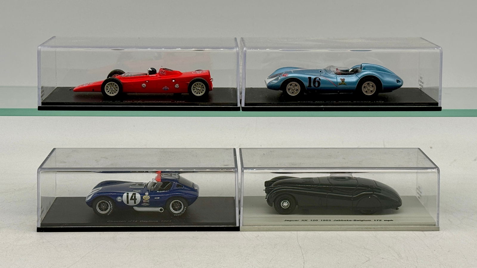4 Spark Model Racing Cars in Display Cases (1 of 2)