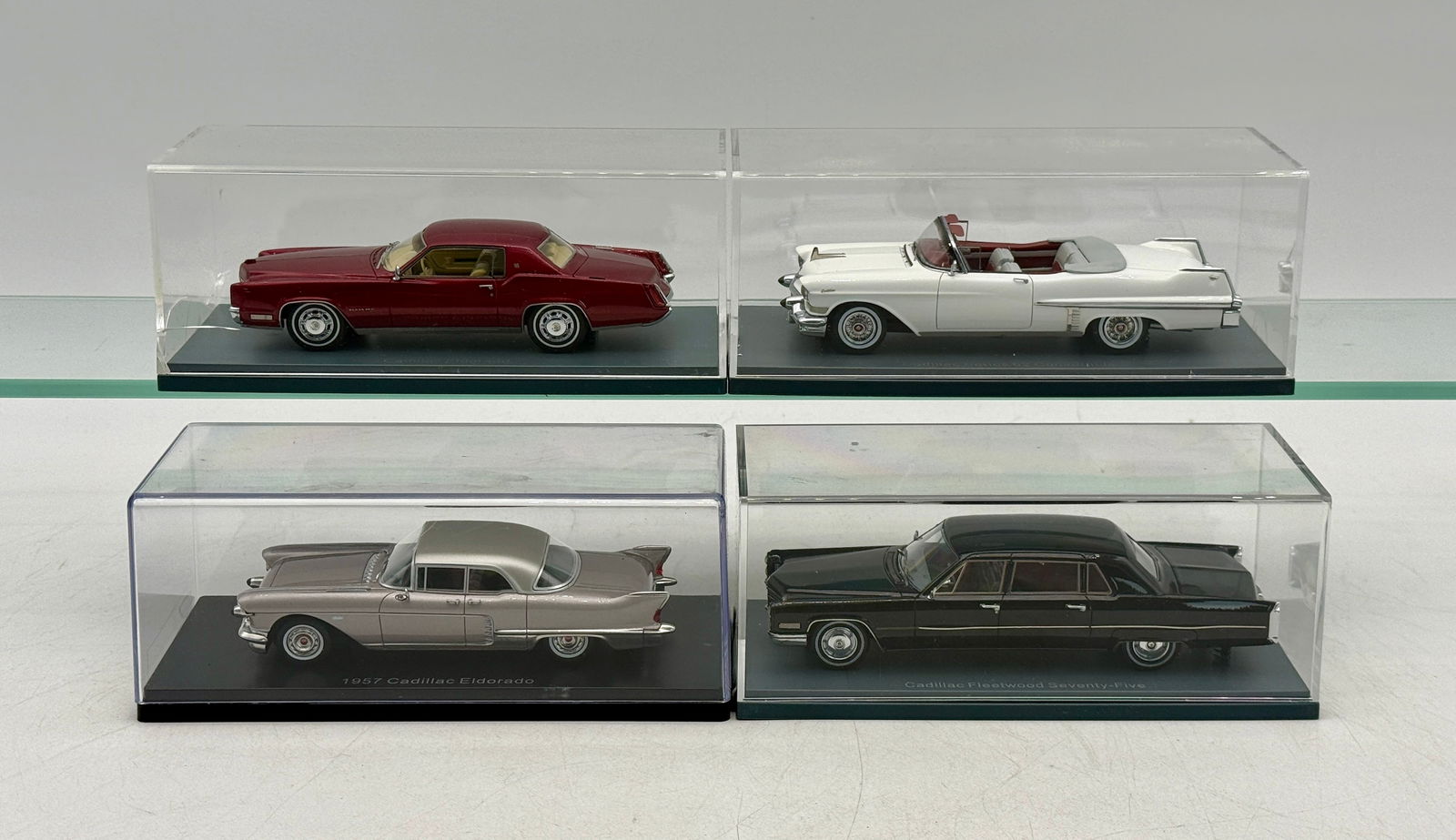 4 NEO Cadillac Resin Model Cars: 4 Neo vehicles, resin 1:43 scale, 1967 Cadillac, 1957 Cadillac, 1957 Cadillac, 1973 Cadillac, OB's missing cardboard sleeves C9.