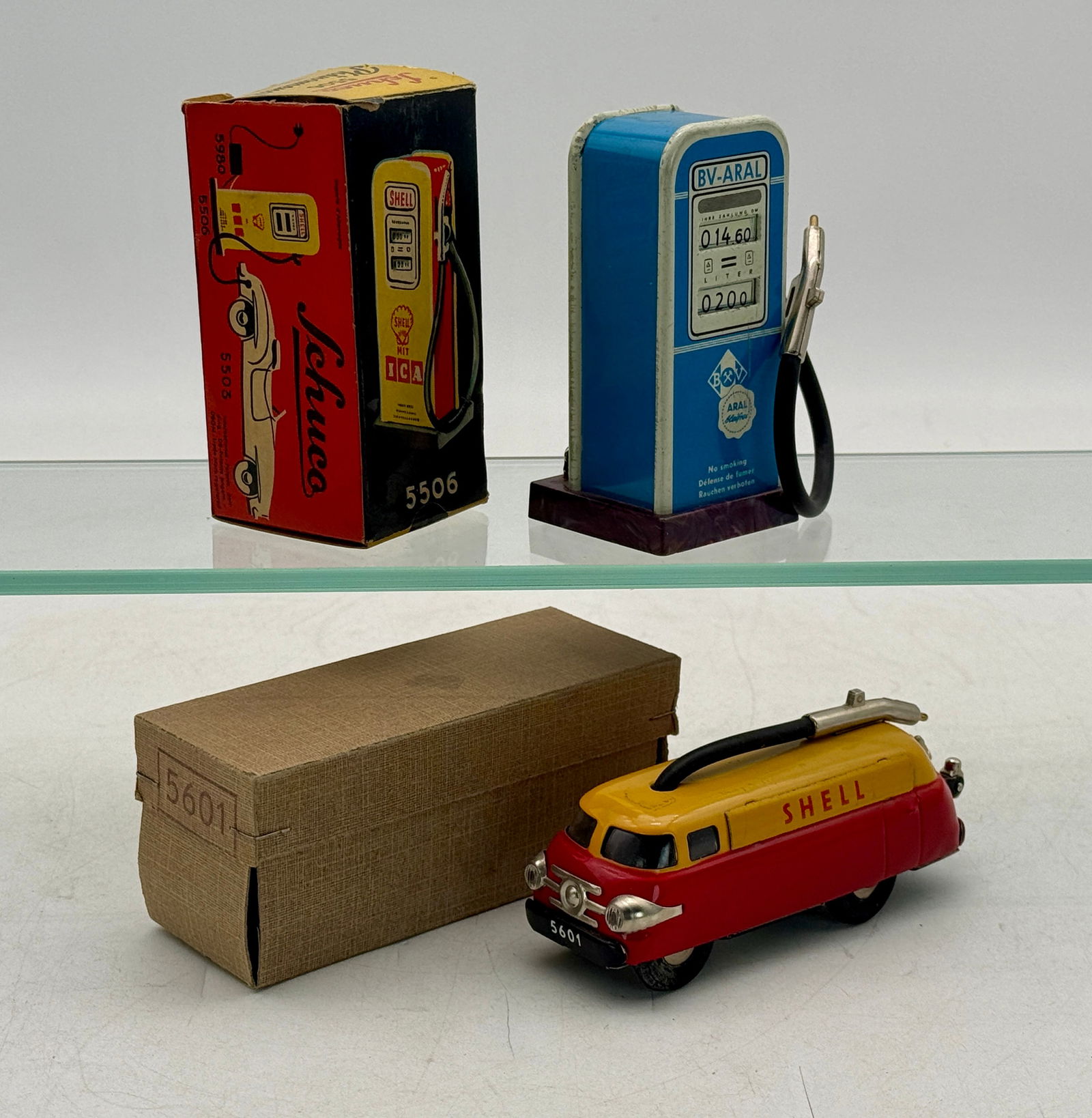 Two Schuco West German Tin Toy Gas Station Items (1 of 3)