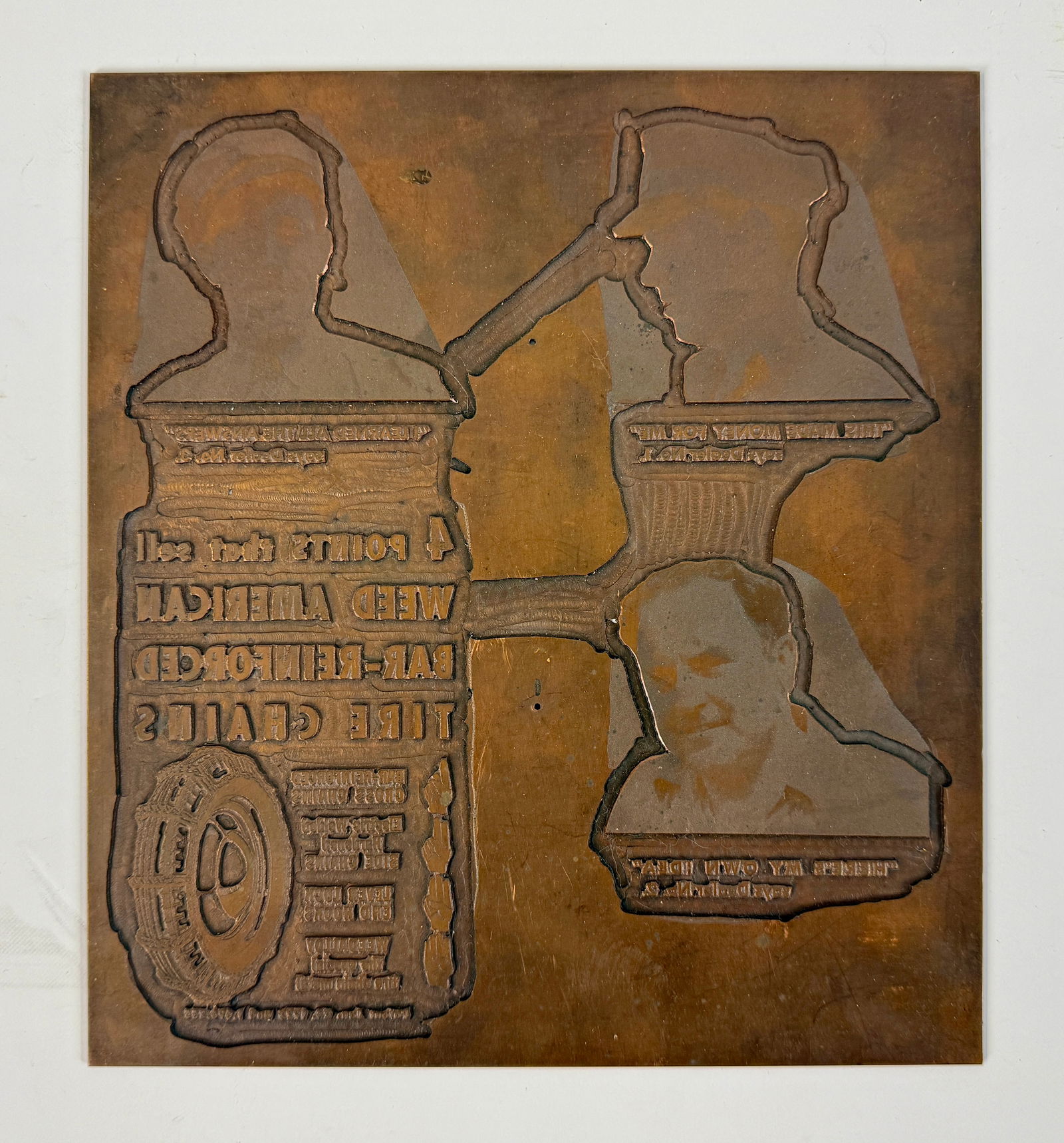 Vintage Copper Printing Plate Weed American Tire Chains Advertisement (1 of 2)