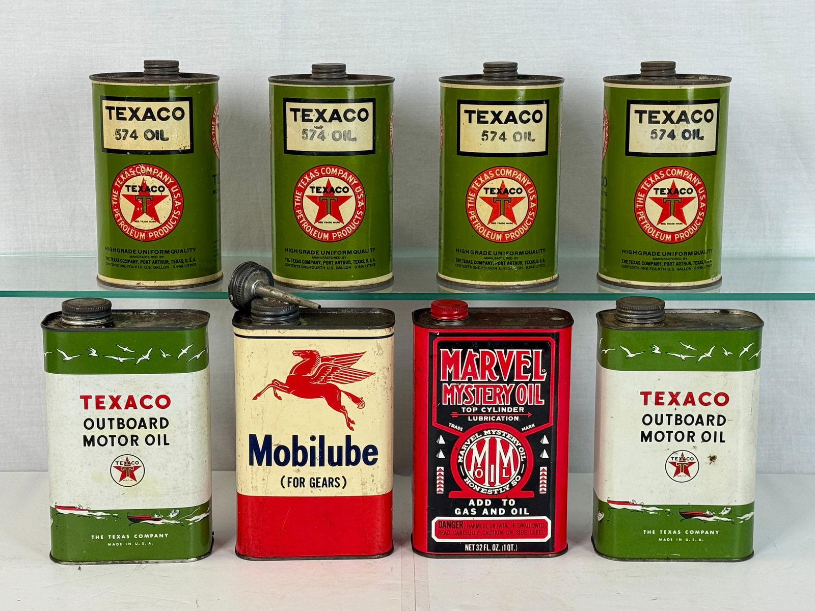 A Collection of Vintage Texaco Mobilube and Marvel Oil Cans (1 of 2)