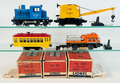 A Collection of Four Vintage Lionel O-Gauge Service and Maintenance Model Railroading Vehicles