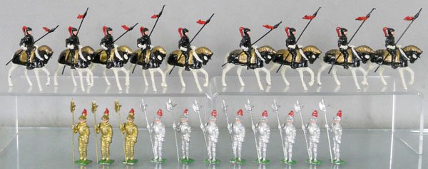 2 JOHILLCO SETS: 114 Black Knights w/mounted spears, 76 Household Escort w/silver armor, C6-8.
