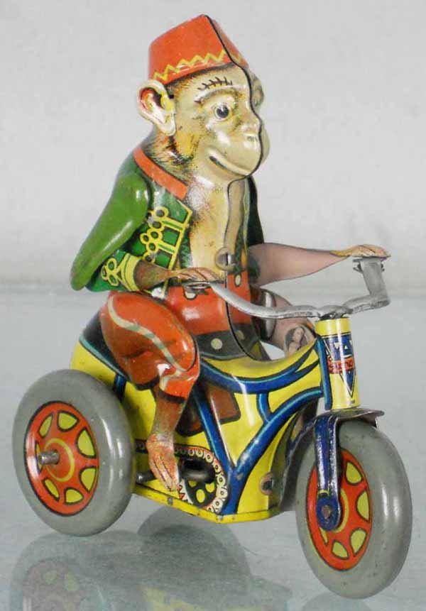 ARNOLD MONKEY MOTORCYCLIST: litho tin, windup working, 3 1/2" long, C8.