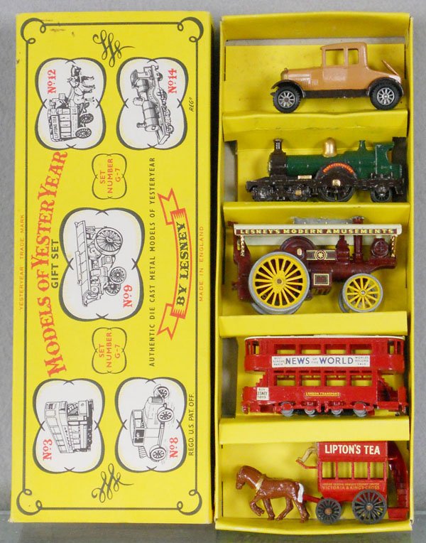 MATCHBOX G7 MOY GIFT SET: contains Y8A2, 14A1, 9A2, oxidation on smokestack, Y3A2, 12A2, orig box & insert, C9-10.