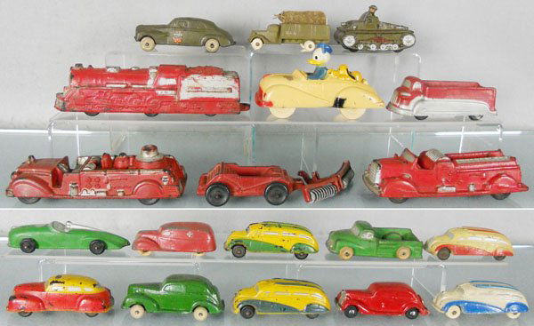 20 RUBBER VEHICLES: 11 Auburn, 7 Sun Rubber, 2 Barr Rubber, Auburn Army Oldsmobile has chipped front end, C4-6.