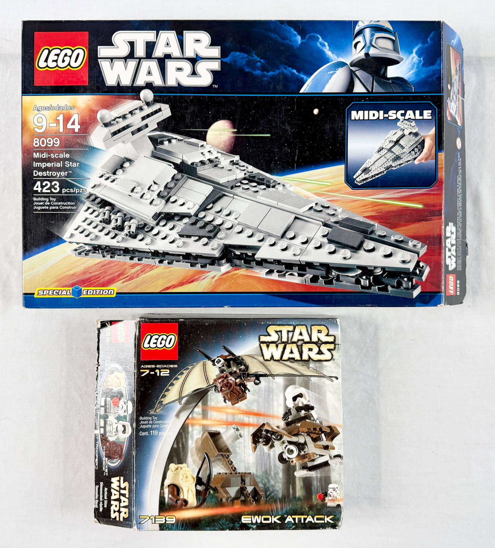 A Pair of LEGO Star Wars Building Sets, Midi-Scale Imperial Star Destroyer 8099 and Ewok Attack 7139 (1 of 4)