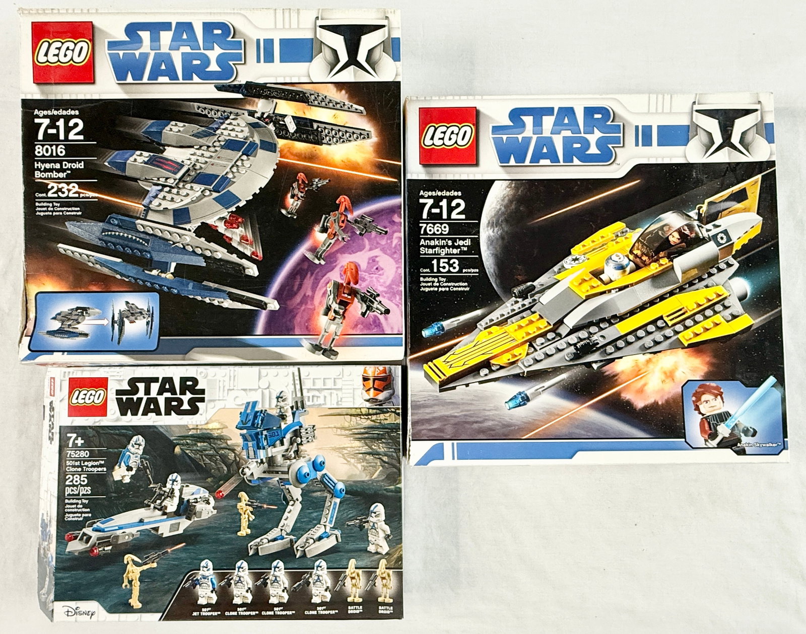 Three LEGO Star Wars Building Sets Including Anakin's Jedi Starfighter, Hyena Droid Bomber, and (1 of 3)