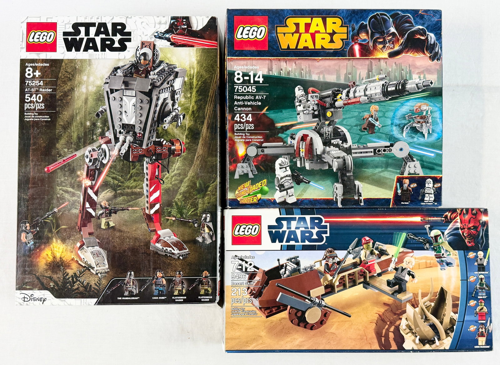 Three LEGO Star Wars Construction Sets Including AT-ST Raider Republic AV-7 Cannon and Desert Skiff (1 of 5)