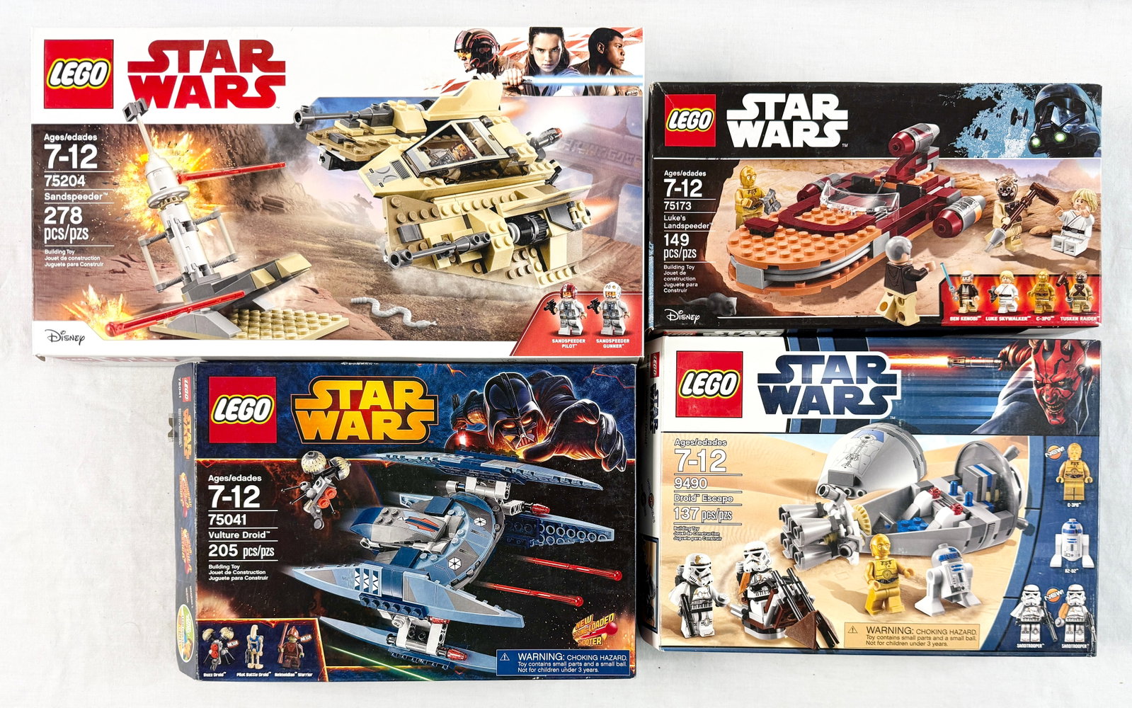 Four LEGO Star Wars Building Sets Featuring Sandspeeder and Luke's Landspeeder 75204, 75173, 75041, (1 of 4)