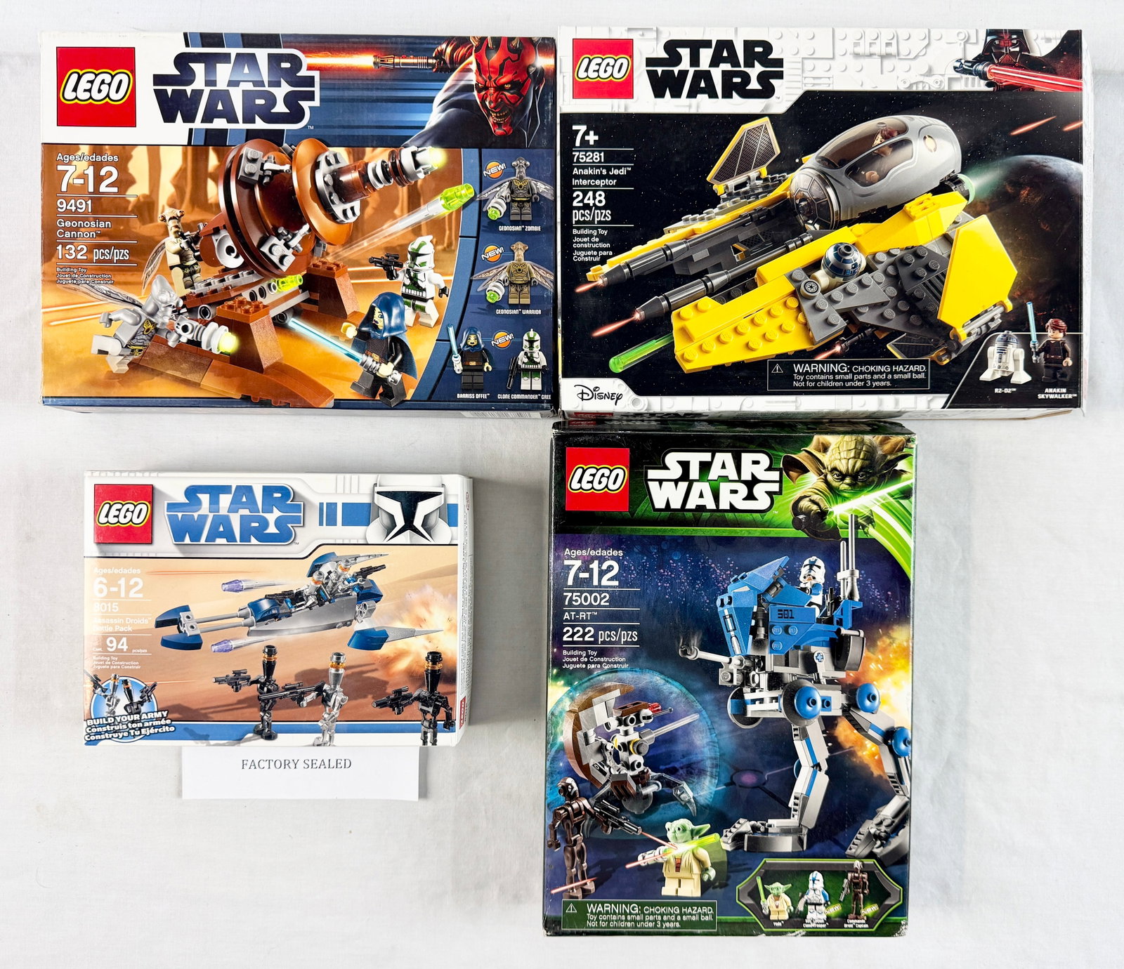 A Group of four LEGO Star Wars Building Sets including Geonosian Cannon, Anakin's Jedi Interceptor, (1 of 4)