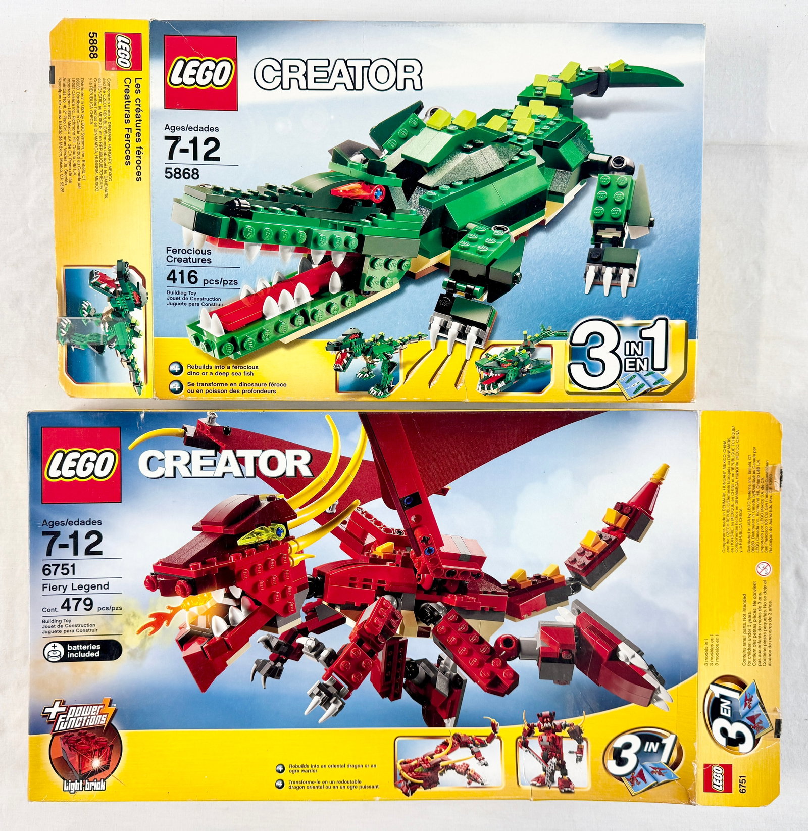 A Pair of LEGO Creator 3-in-1 Construction Sets, Ferocious Creatures 5868 and Fiery Legend 6751 (1 of 4)