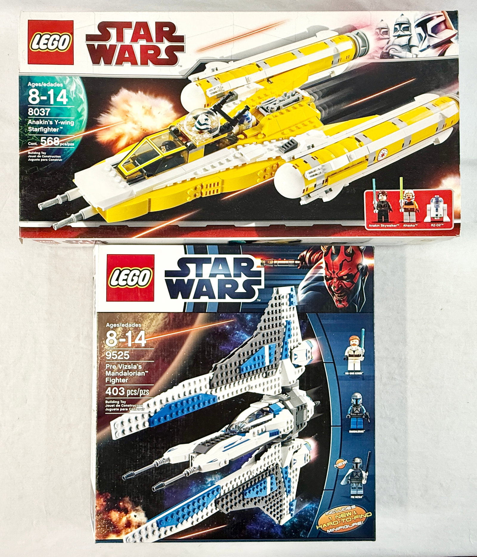 A Pair of LEGO Star Wars Sets, Anakin's Y-wing Starfighter 8037 and Pre Vizsla's Mandalorian Fighter (1 of 4)