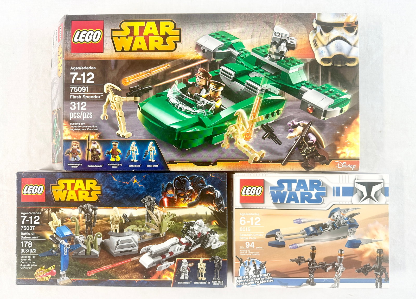 Three LEGO Star Wars Sets including Flash Speeder 75091 Battle on Saleucami 75037 and Assassin (1 of 3)