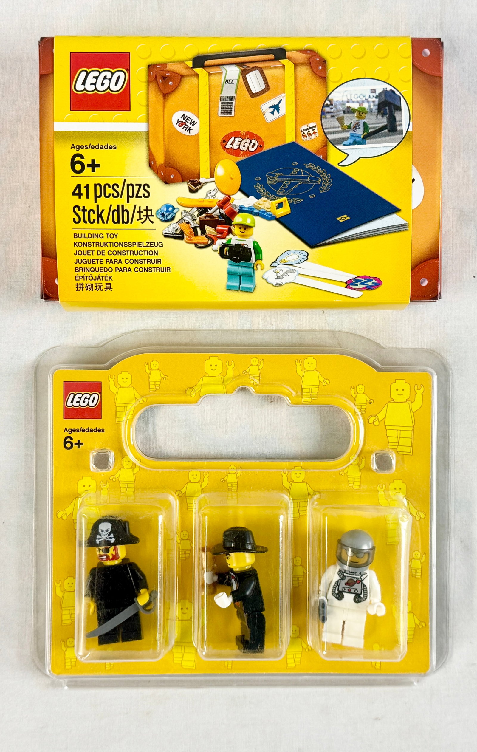 A Pair of LEGO Sets Including Travel Building Suitcase 5004932 and Minifigure Set 852766 (1 of 2)