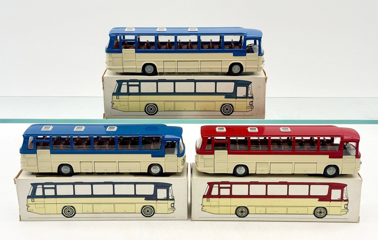 Trio of vintage Mercedes-Benz O 302 model buses with original boxes (1 of 3)