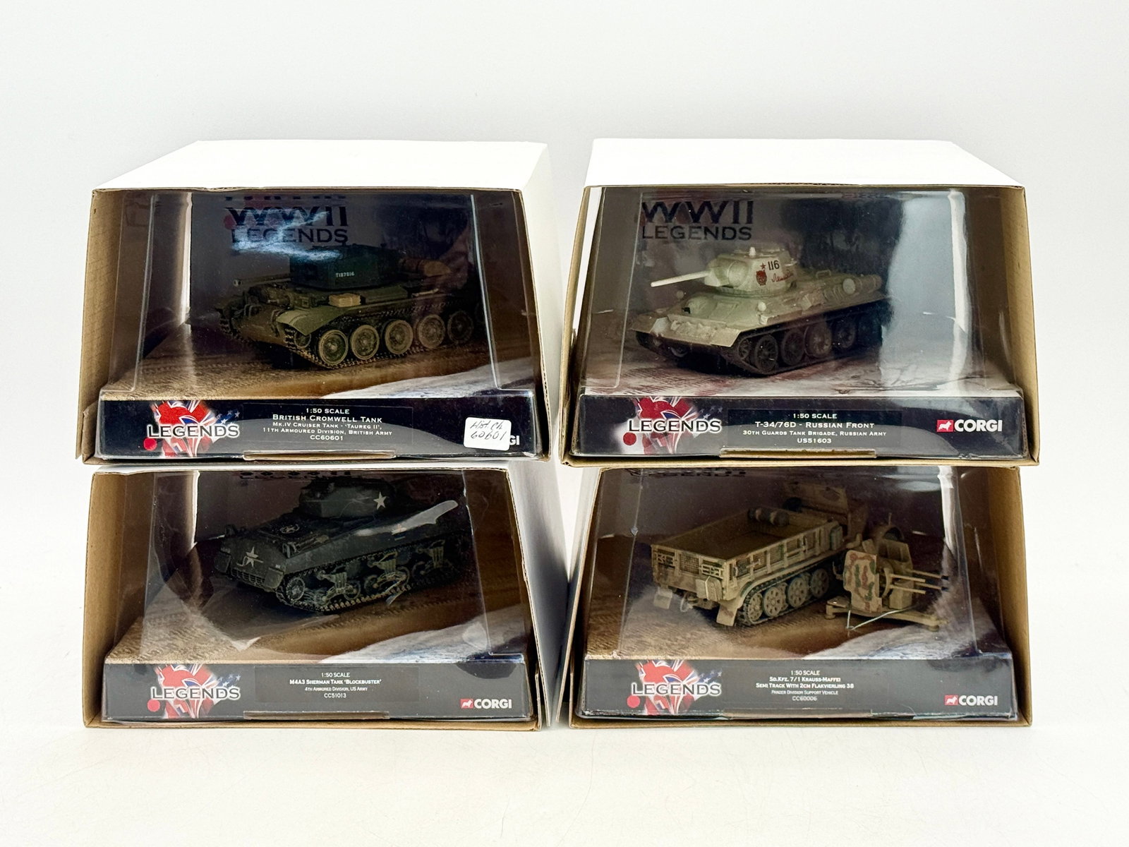 Four Corgi WWII Legends 1:50 Scale Die-Cast Military Vehicles (1 of 3)