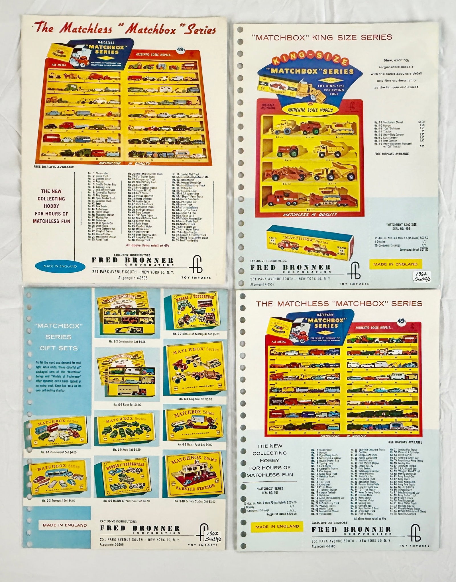 A Collection of 1959-1962 Matchbox Lesney Bronner Dealer Catalog Sheets (1 of 1)