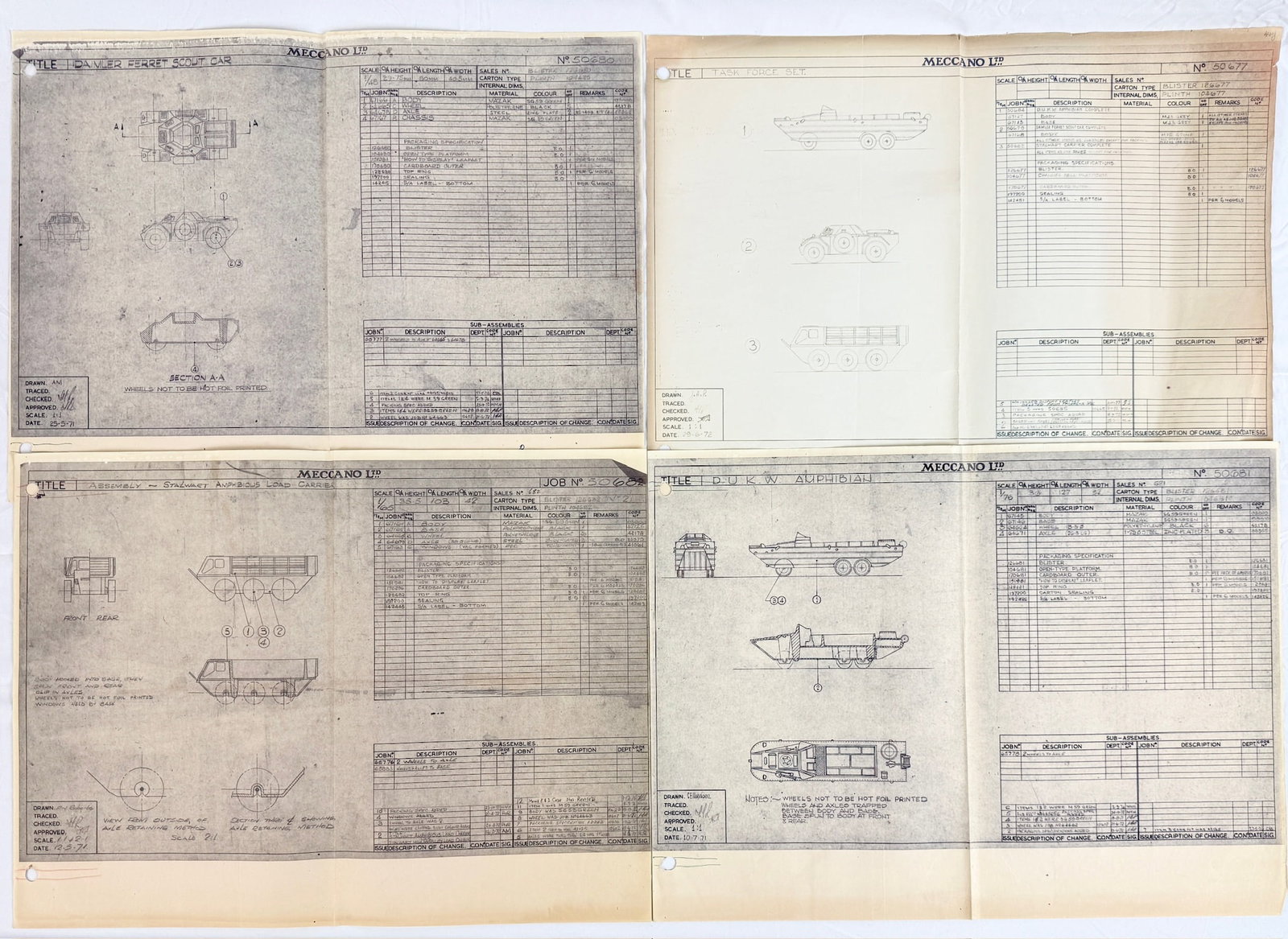 Collection of Meccano Ltd Military Vehicle Original Technical Drawings (1 of 5)