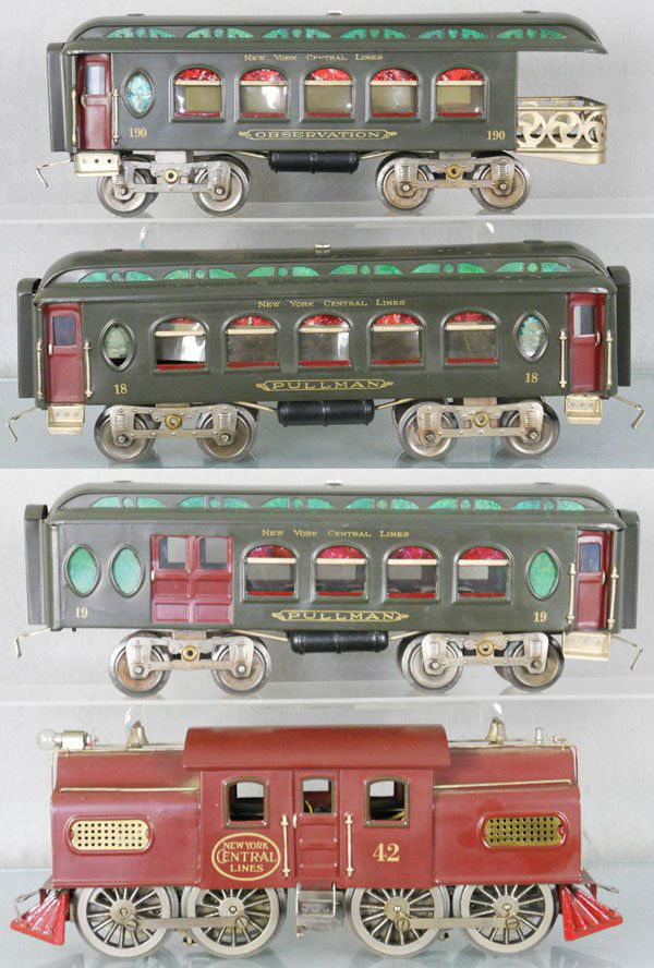 LIONEL TRAIN SET: std ga, 42 loco, w/corporation plates, twin motor, 19 combine, 18 Pullman, 190 obsv, all restored, C8.