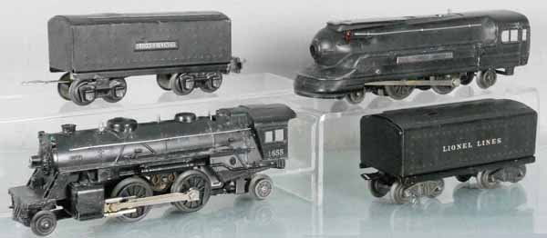 2 LIONEL LOCO & TENDER SETS: O ga, 1655 loco, 2689WX tender, 1688 loco, small bend in rear cab, 2689W tender, C5-6.