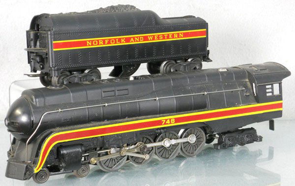 LIONEL 746 N&W LOCO & TENDER: O ga, 746 loco w/746W tender, both are restriped, C7-8.
