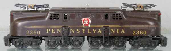 LIONEL 2360 PRR GG1: O ga, stripes worn, pantographs missing insulators, C5.