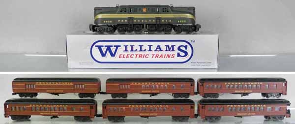 WILLIAMS TRAIN SET: O ga, PRR GG1 w/6 Broadway coaches, orig loco box only, C7-9.