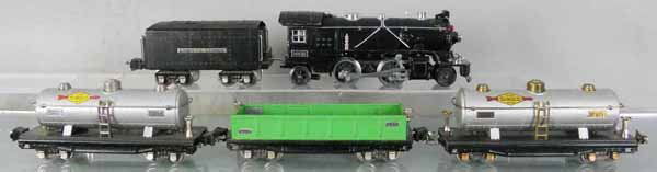 LIONEL TRAIN SET: O ga, 249E loco, 265W tender w/cars 815 & 2815 Sunoco tanks, 2812 gondola, C5-7.