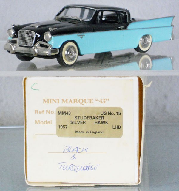 MINI MARQUE 43 1957 STUDEBAKER HAWK: white metal, orig box & insert minor wear, C9.