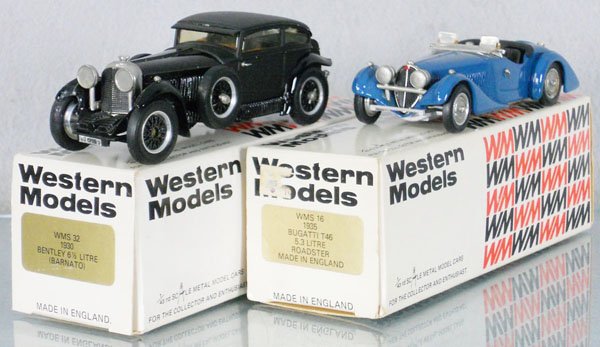 2 WESTERN MODELS AUTOS: white metal, 1920 Bentley , 1935 Bugatti Roadster, orig boxes & inserts, C9.